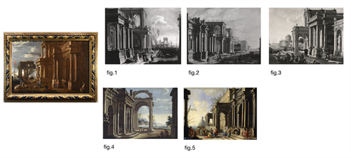 Veduta fantastica con porto e capriccio architettonico